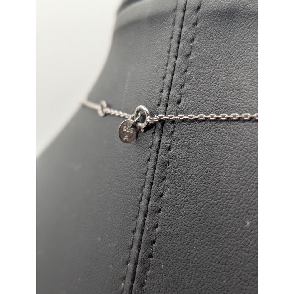 925 Sterling Silver Bezel Set Cubic Zirconia Dangles Choker Necklace - Picture 5 of 7